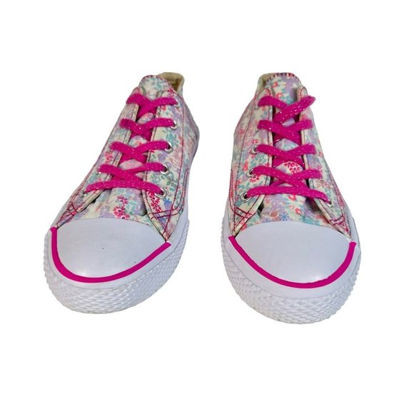 Airwalk Floral Canvas Shoes Girls Size 2 White Pink Sneakers - Picture 4 of 10